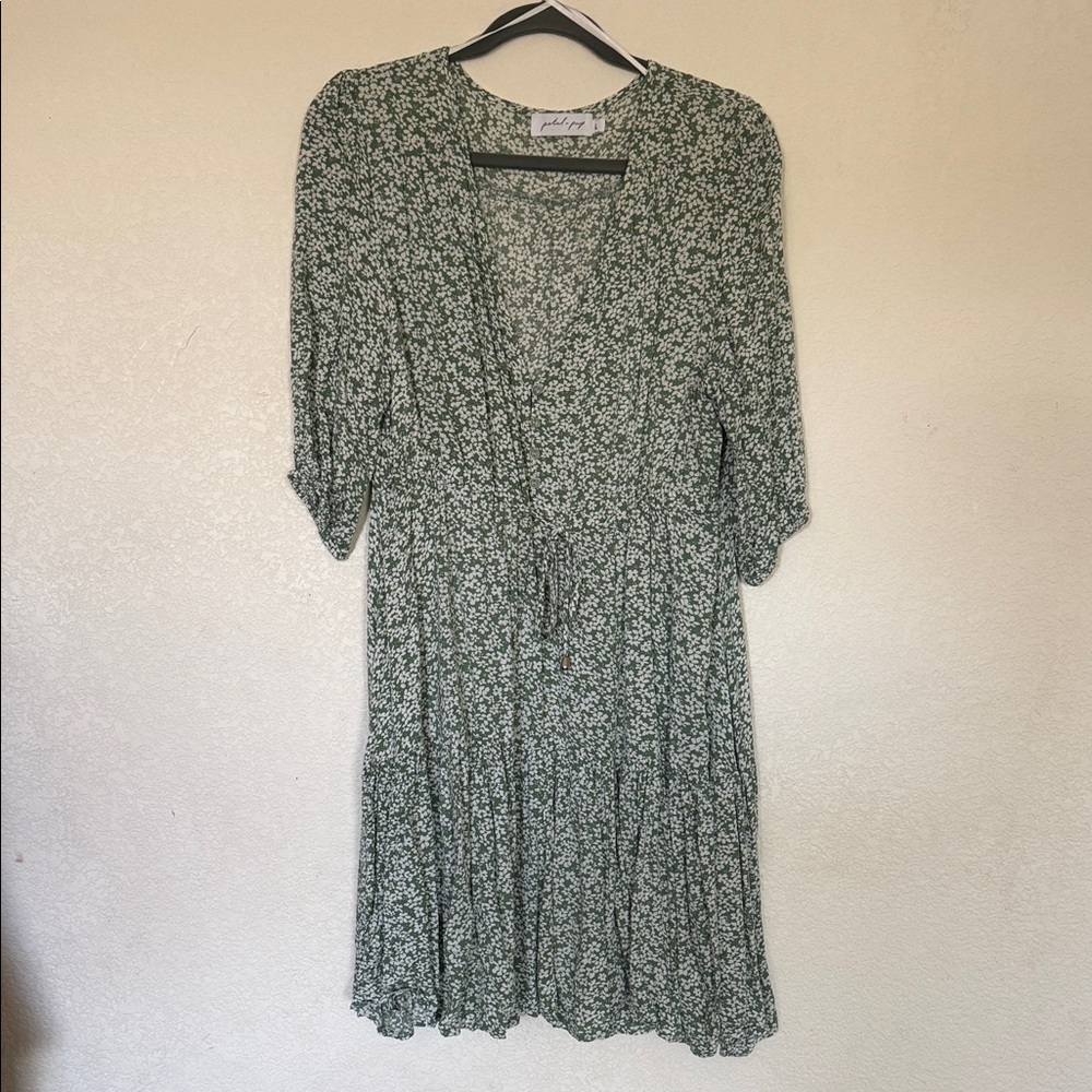 Petal & Pup Green Floral Wrap Midi Dress
